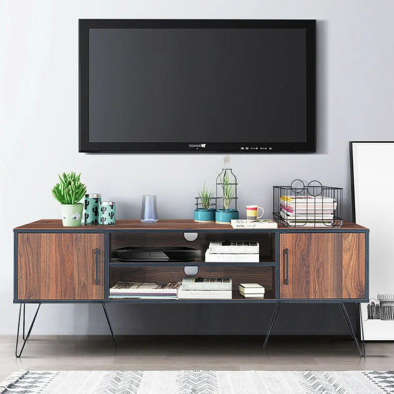 Retro Modern TV Stand with 6 Metal Legs for TVs up to 65 Inch with 2 Cable Holes by DirectDeals