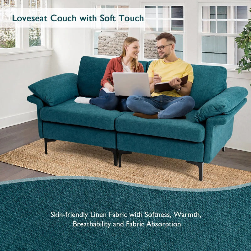 Modern Fabric Loveseat Sofa for with Metal Legs and Armrest Pillows by DirectDeals