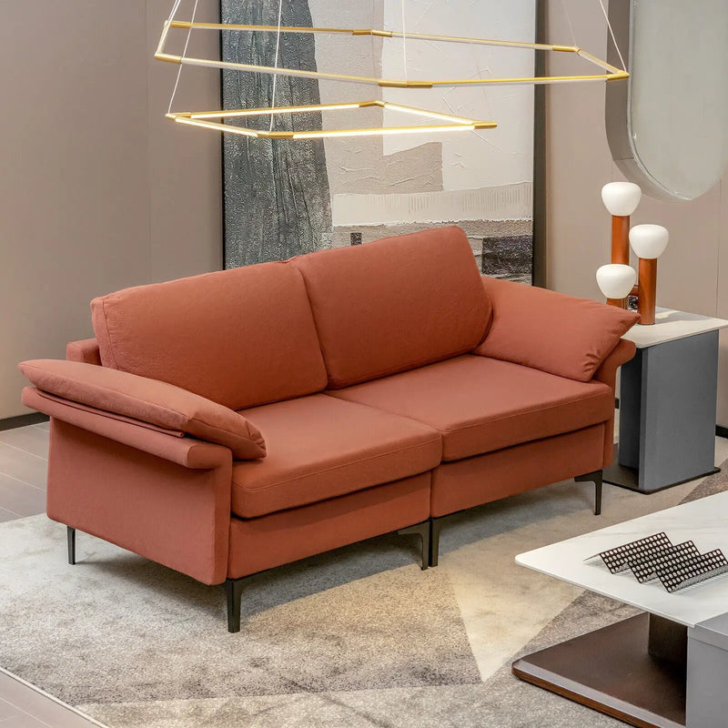 Modern Fabric Loveseat Sofa for with Metal Legs and Armrest Pillows by DirectDeals