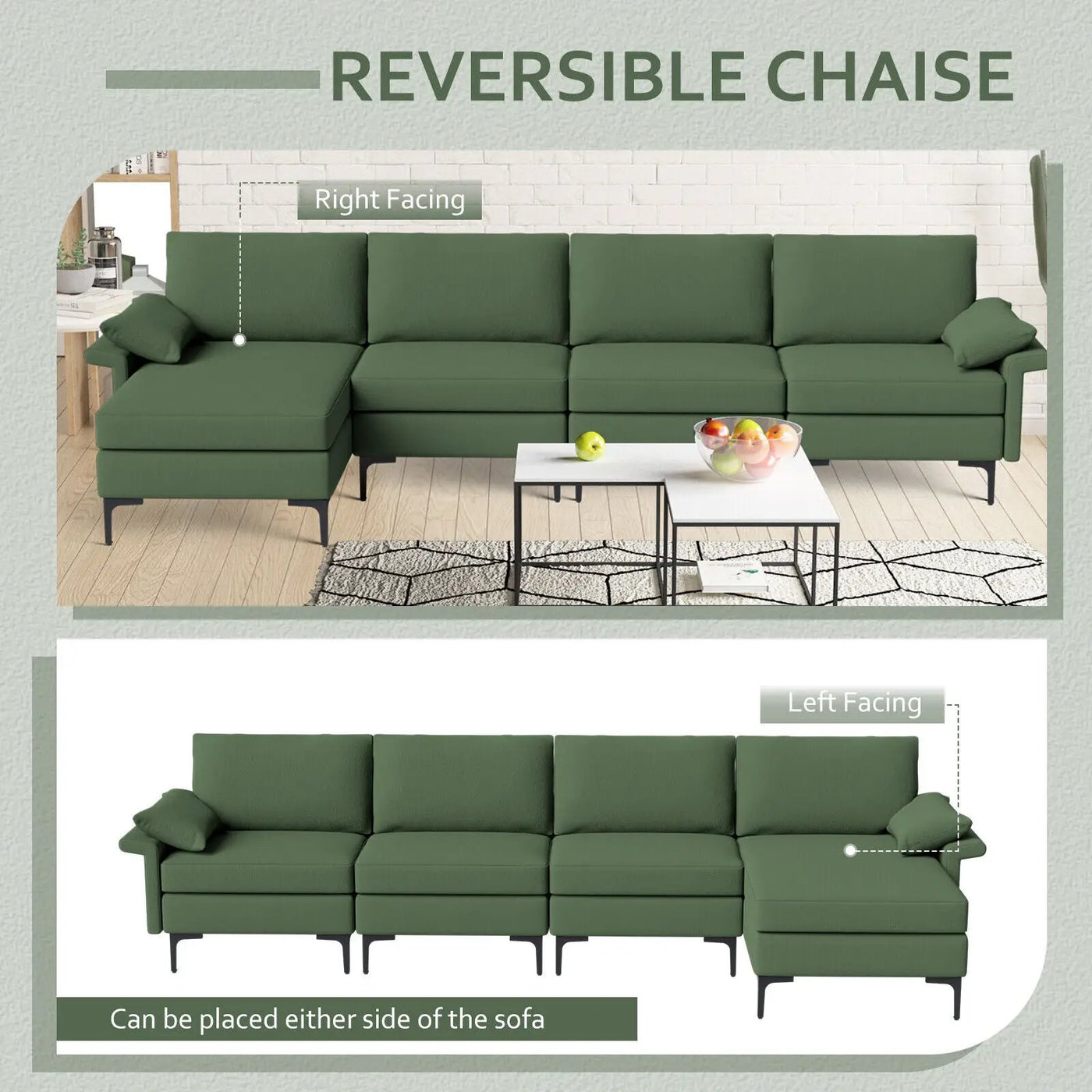 Extra Large L-shaped Sectional Sofa with Reversible Chaise and 2 USB Ports for 4-5 People by DirectDeals