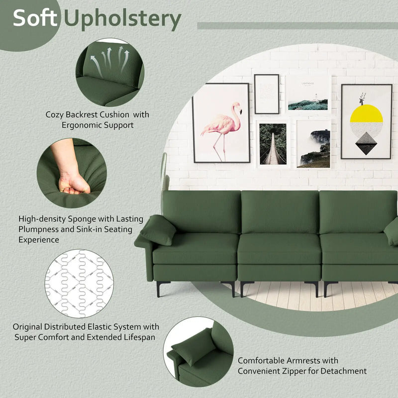 Large 3-Seat Sofa Sectional with Metal Legs for 3-4 people by DirectDeals