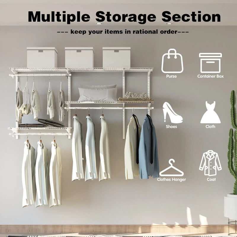 Custom Closet Organizer Kit 3 to 5 Feet Wall-Mounted Closet System with Hang Rod by DirectDeals
