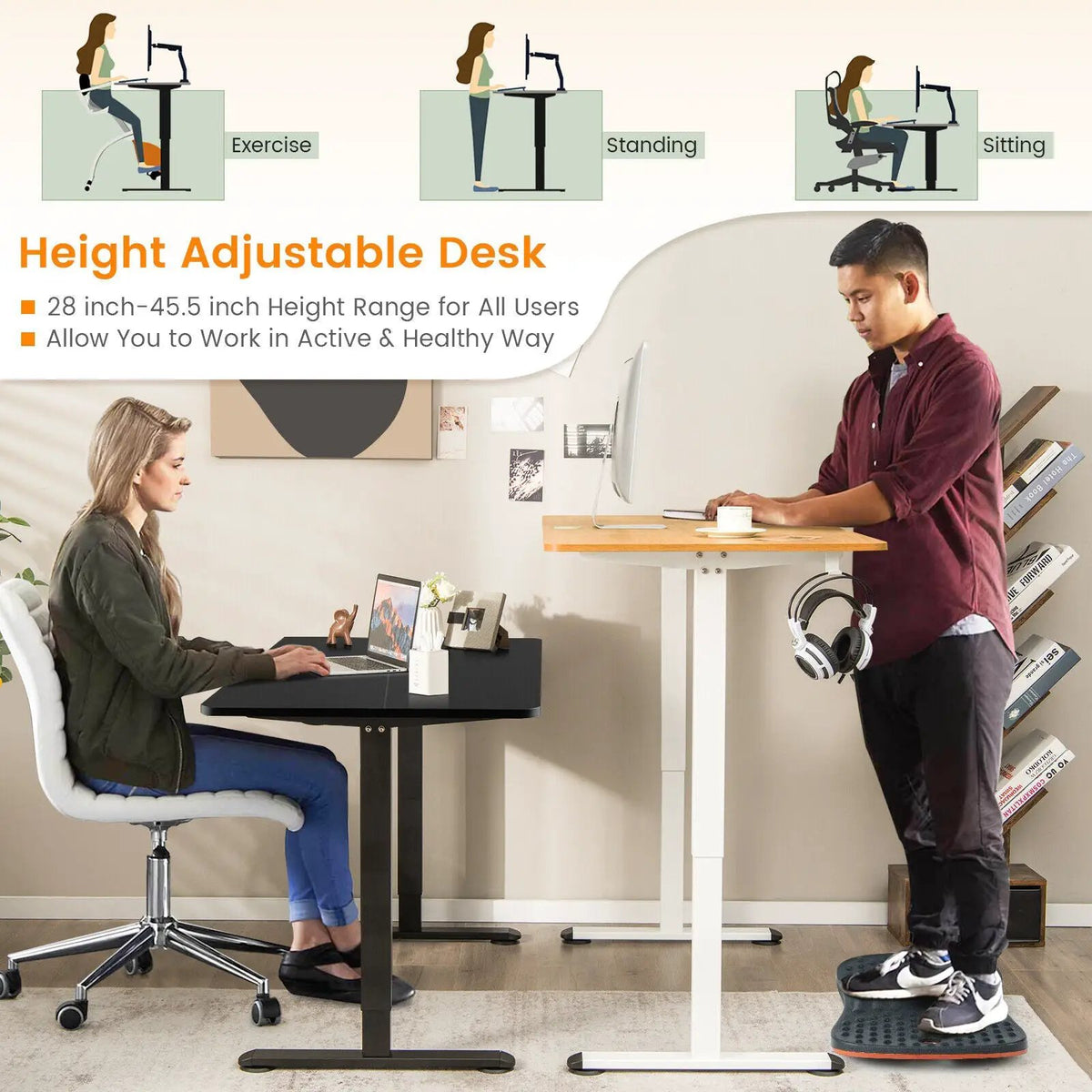 Electric Standing Desk Adjustable Stand up Computer Desk Anti-collision by DirectDeals