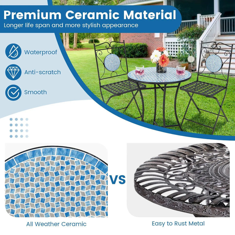 3 Pieces Patio Bistro Set Outdoor Furniture Mosaic Table Chairs by DirectDeals