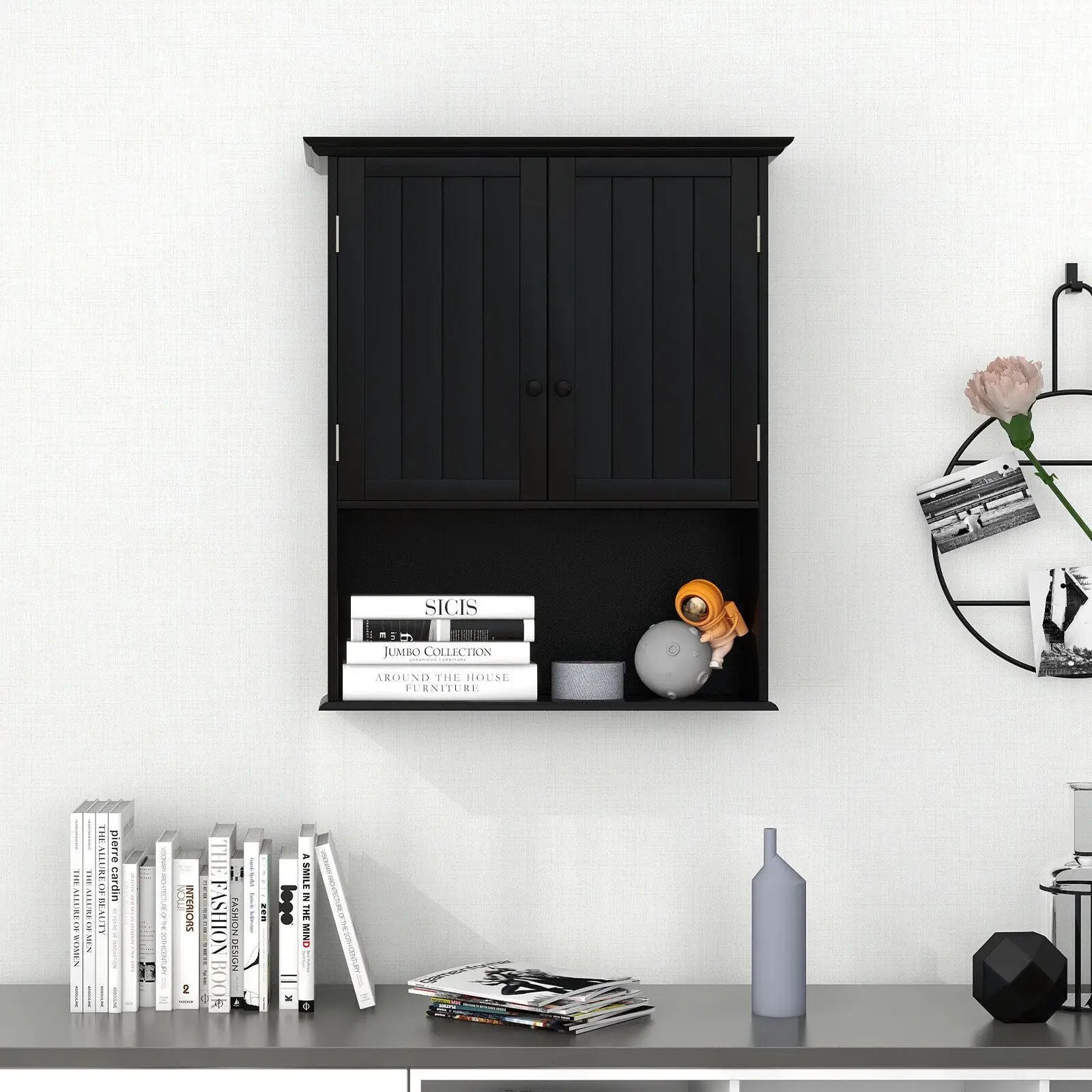 2-Door Wall Mount Bathroom Storage Cabinet with Open Shelf by DirectDeals