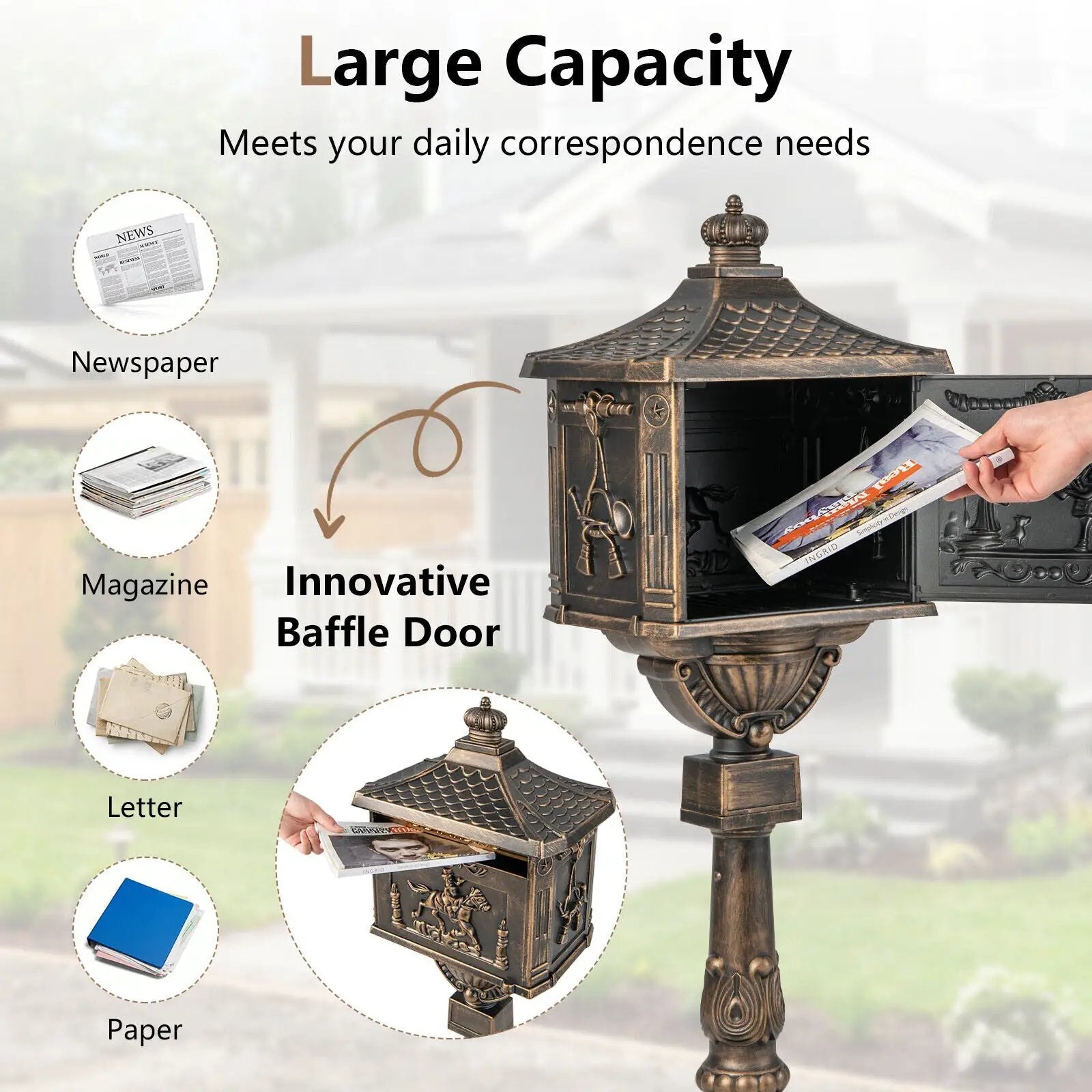 Retro Cast Aluminum Mailbox Security Postal Letter Box with Baffle Door by DirectDeals