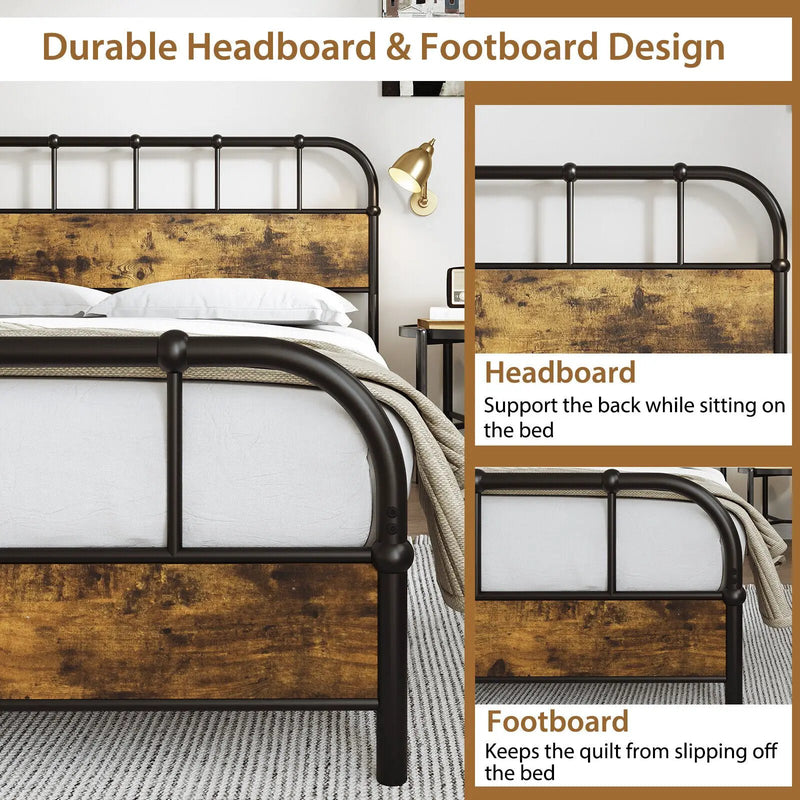 Queen Size Industrial Metal Platform Bed Frame Headboard Mattress Foundation by DirectDeals