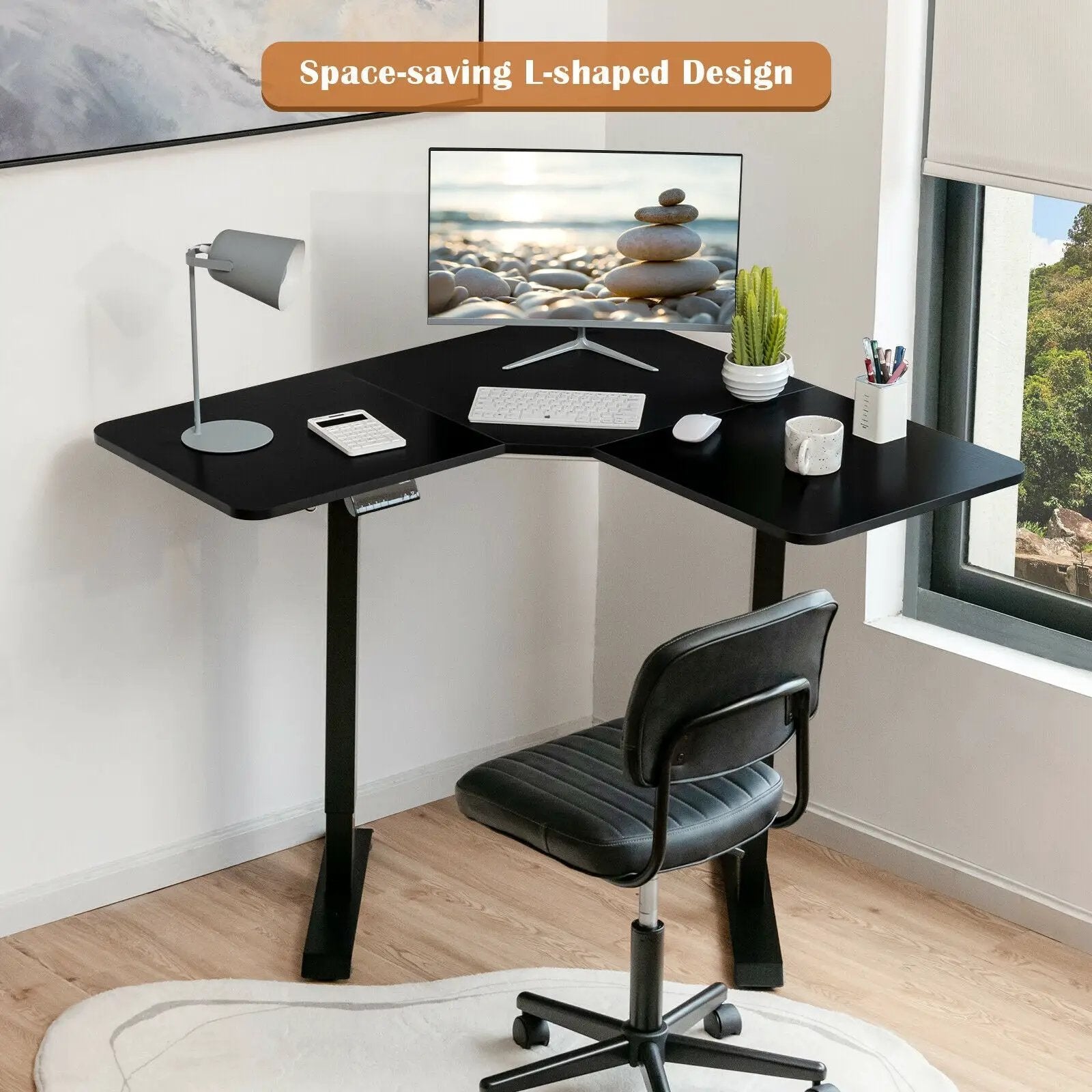 L-shaped Electric Standing Desk with 4 Memory Positions and LCD Display by DirectDeals