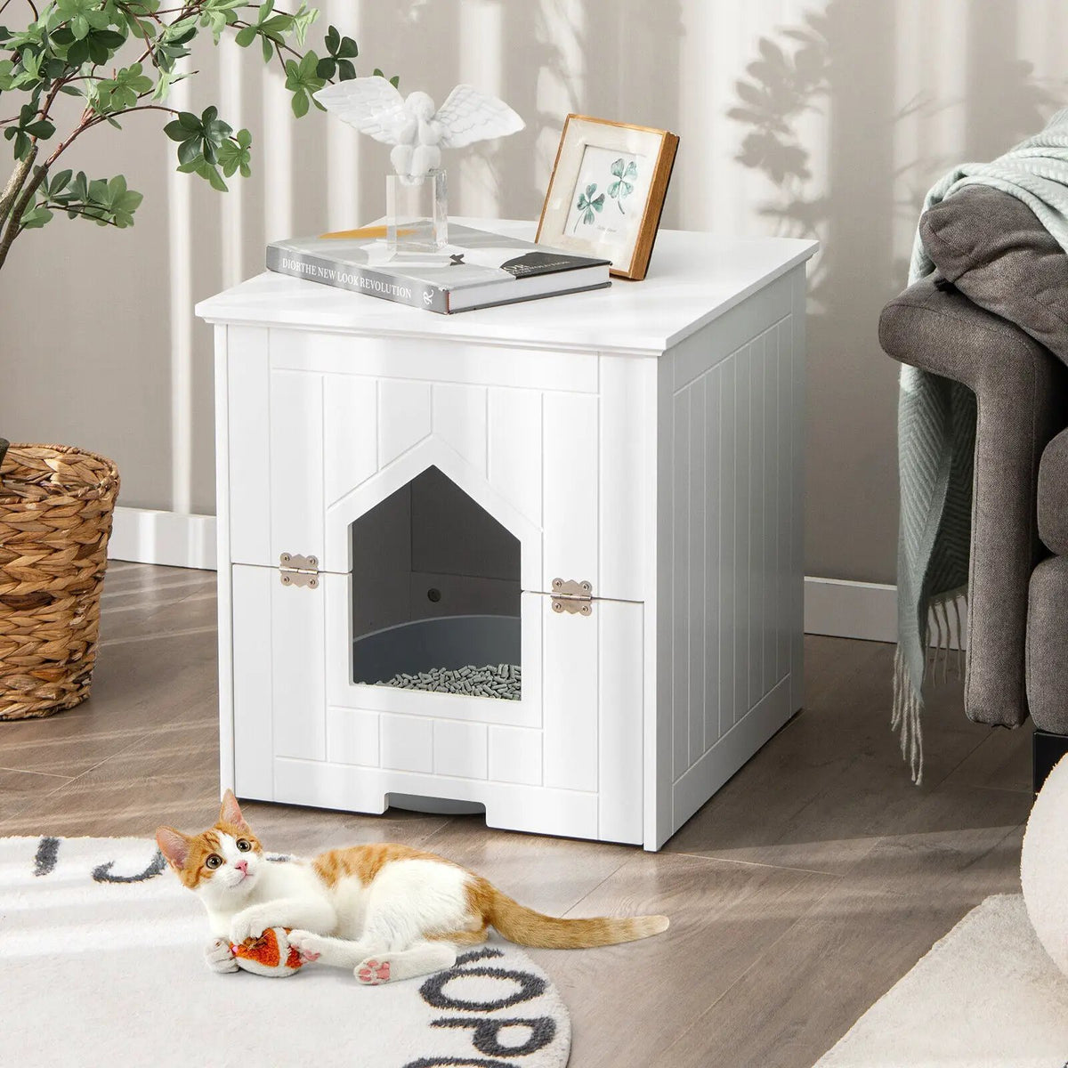 Cat Litter Box Enclosure with Flip Magnetic Half Door by DirectDeals
