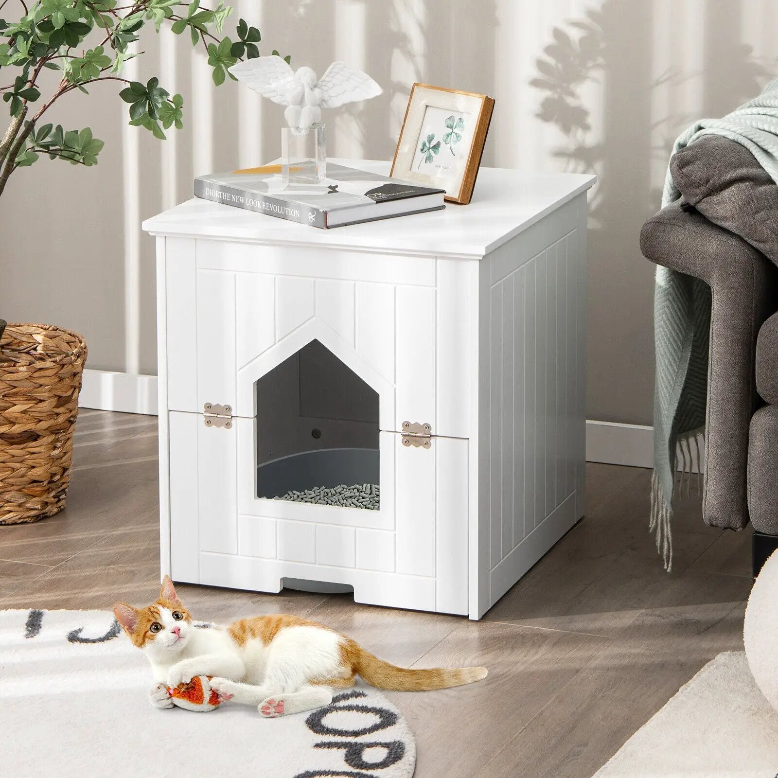 Cat Litter Box Enclosure with Flip Magnetic Half Door by DirectDeals