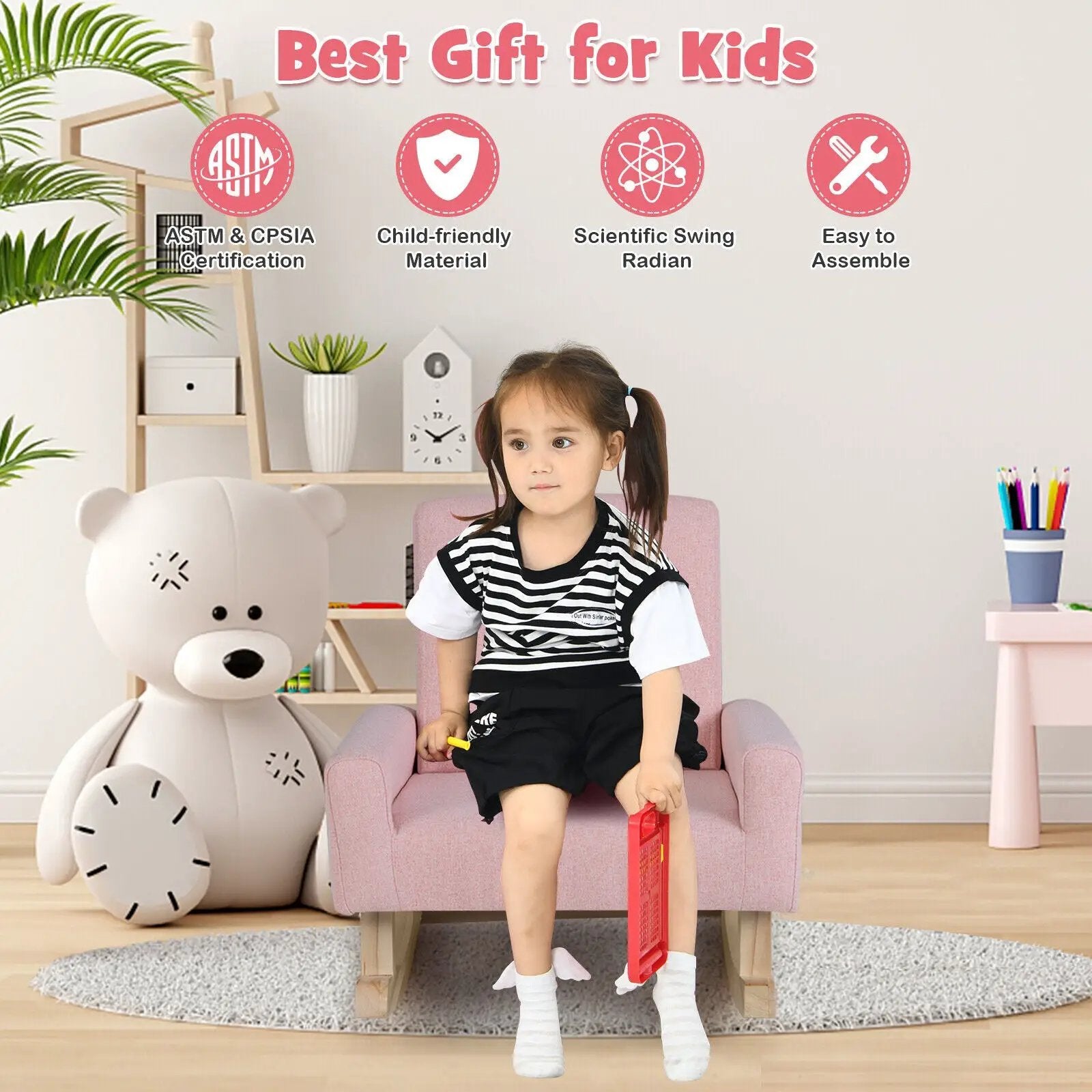 Kids Rocking Chair with Solid Wood Legs by DirectDeals