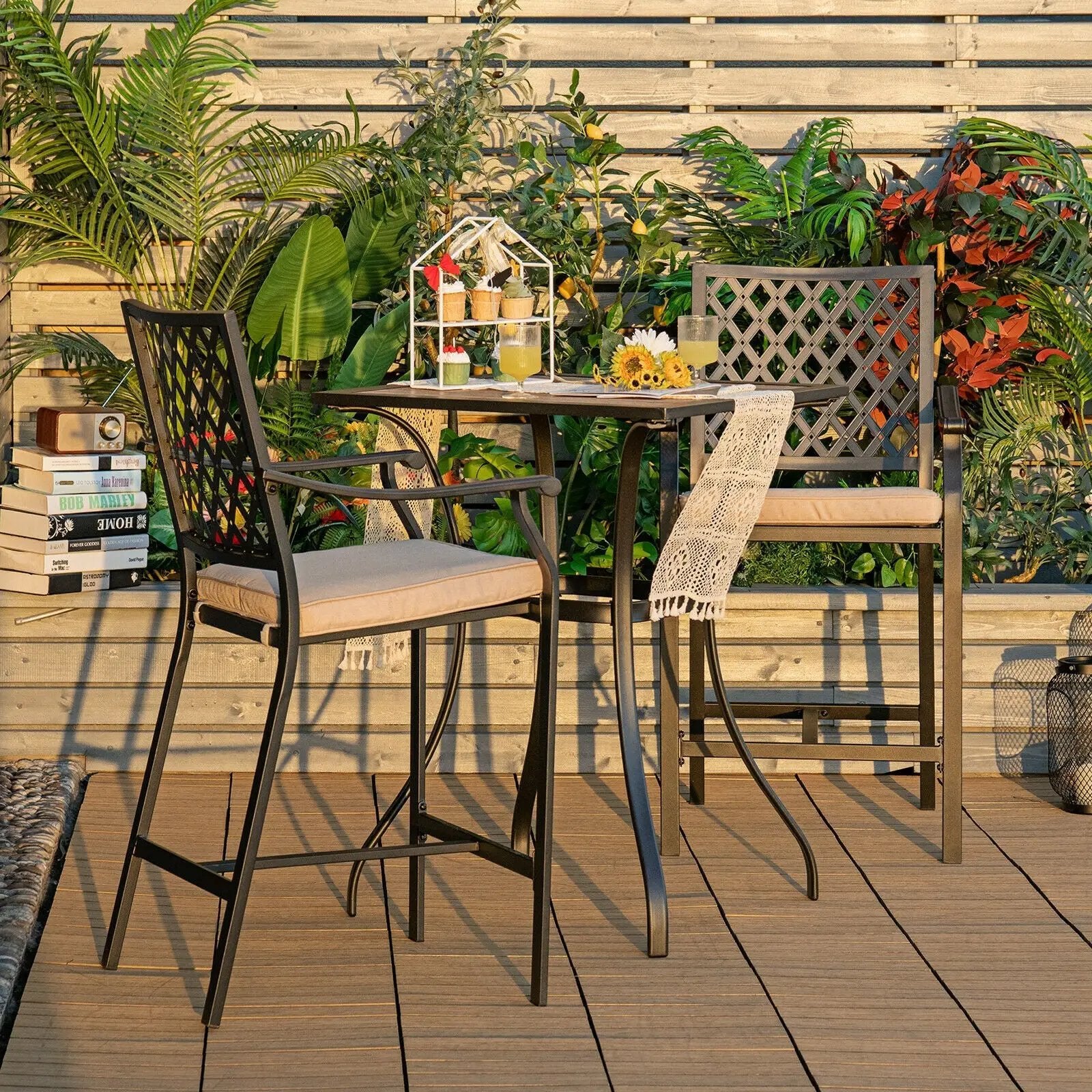 3 Pieces Patio Bar Set with 2 Bar Stools and 1 Square Table by DirectDeals
