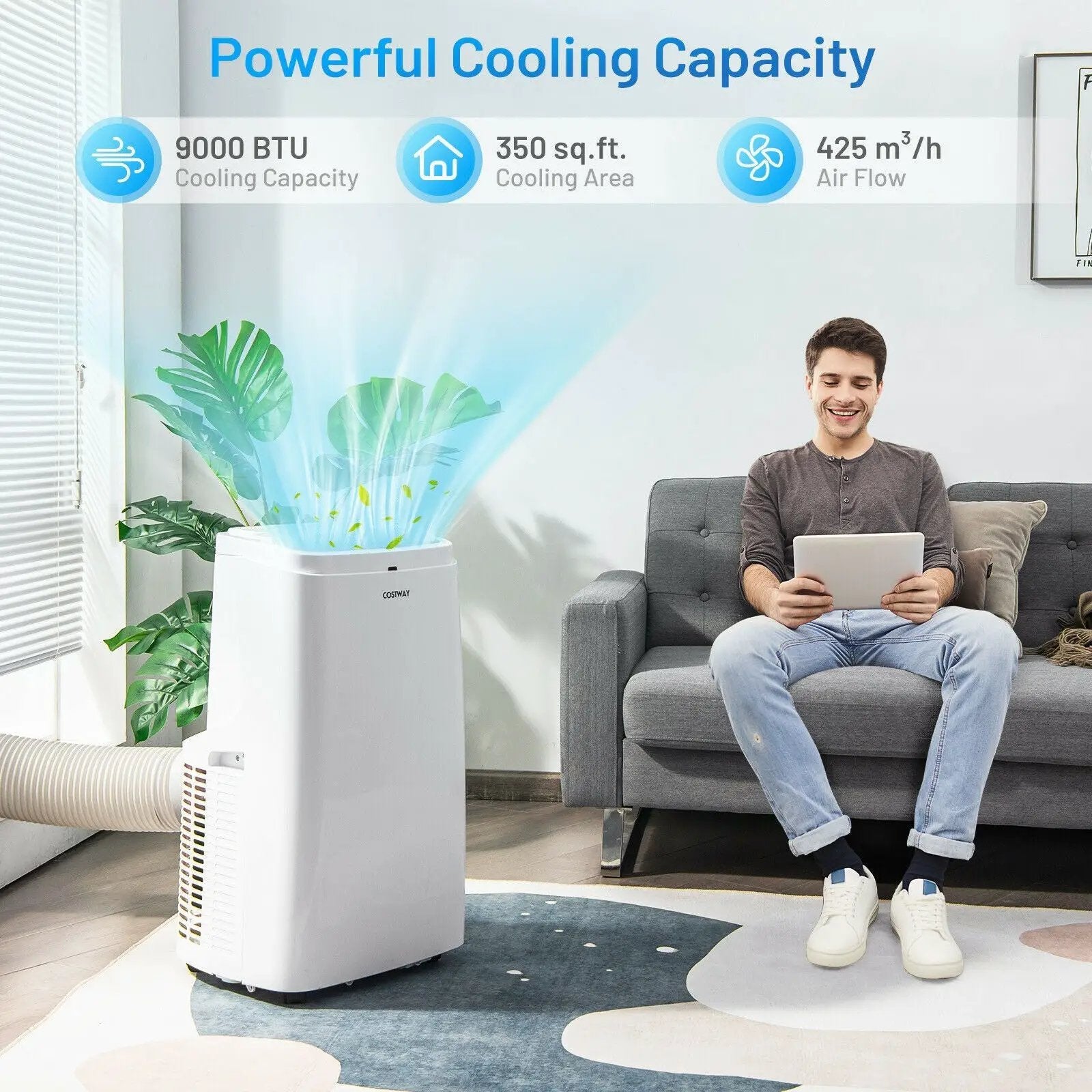 9000BTU 3-in-1 Portable Air Conditioner with Remote-White by DirectDeals