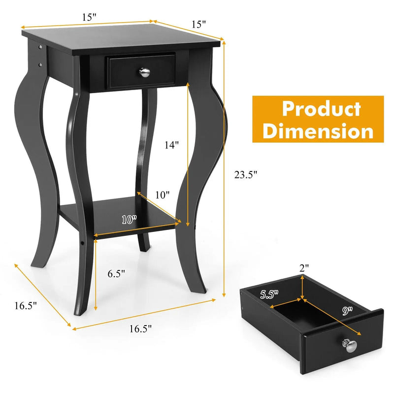 2-Tier End Table with Drawer and Shelf for Living Room Bedroom by DirectDeals