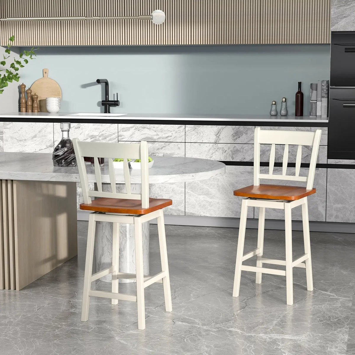 24.5 Inches Set of 2 Swivel Bar Stools with 360° Swiveling by DirectDeals