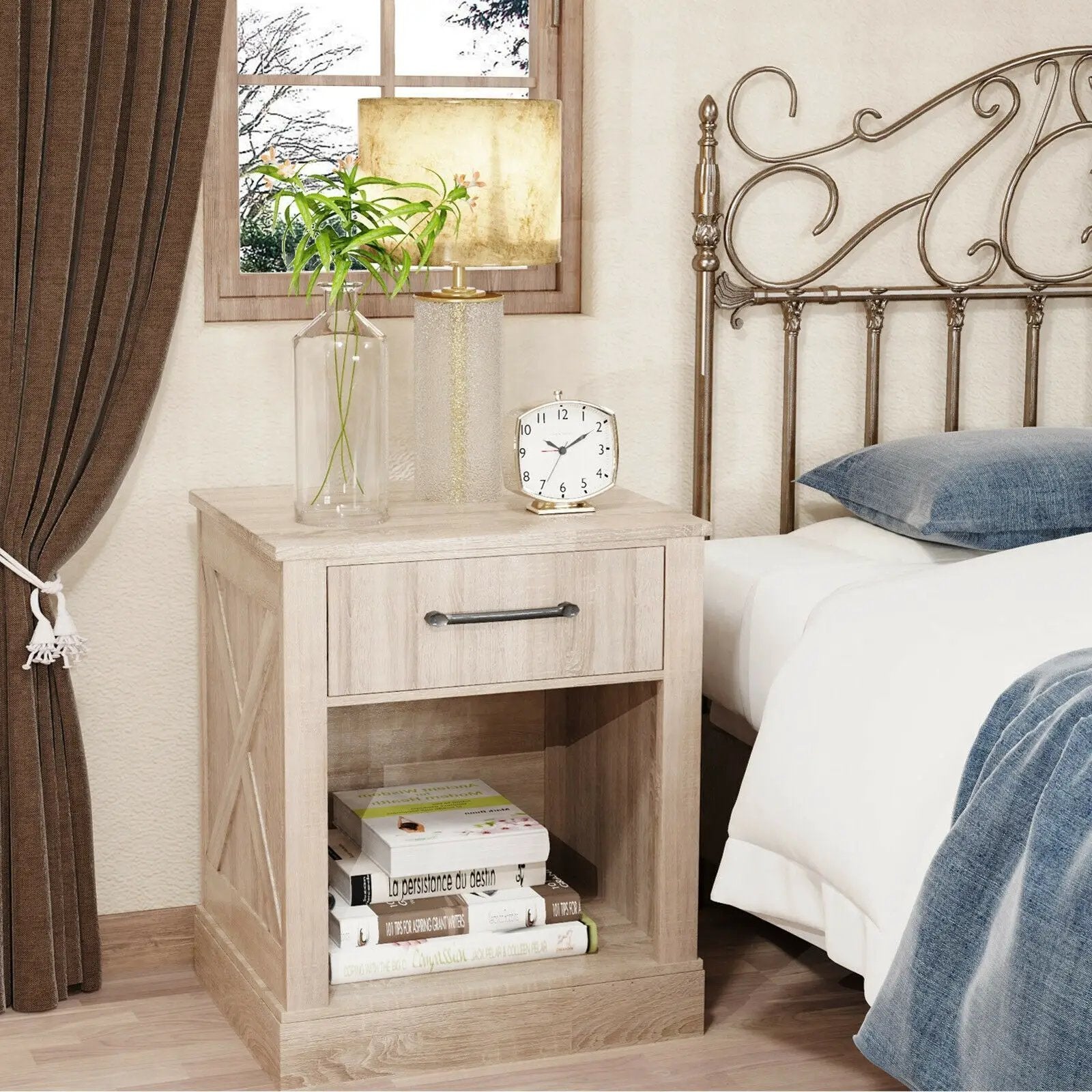 Compact Nightstand with Drawer and Shelf by DirectDeals