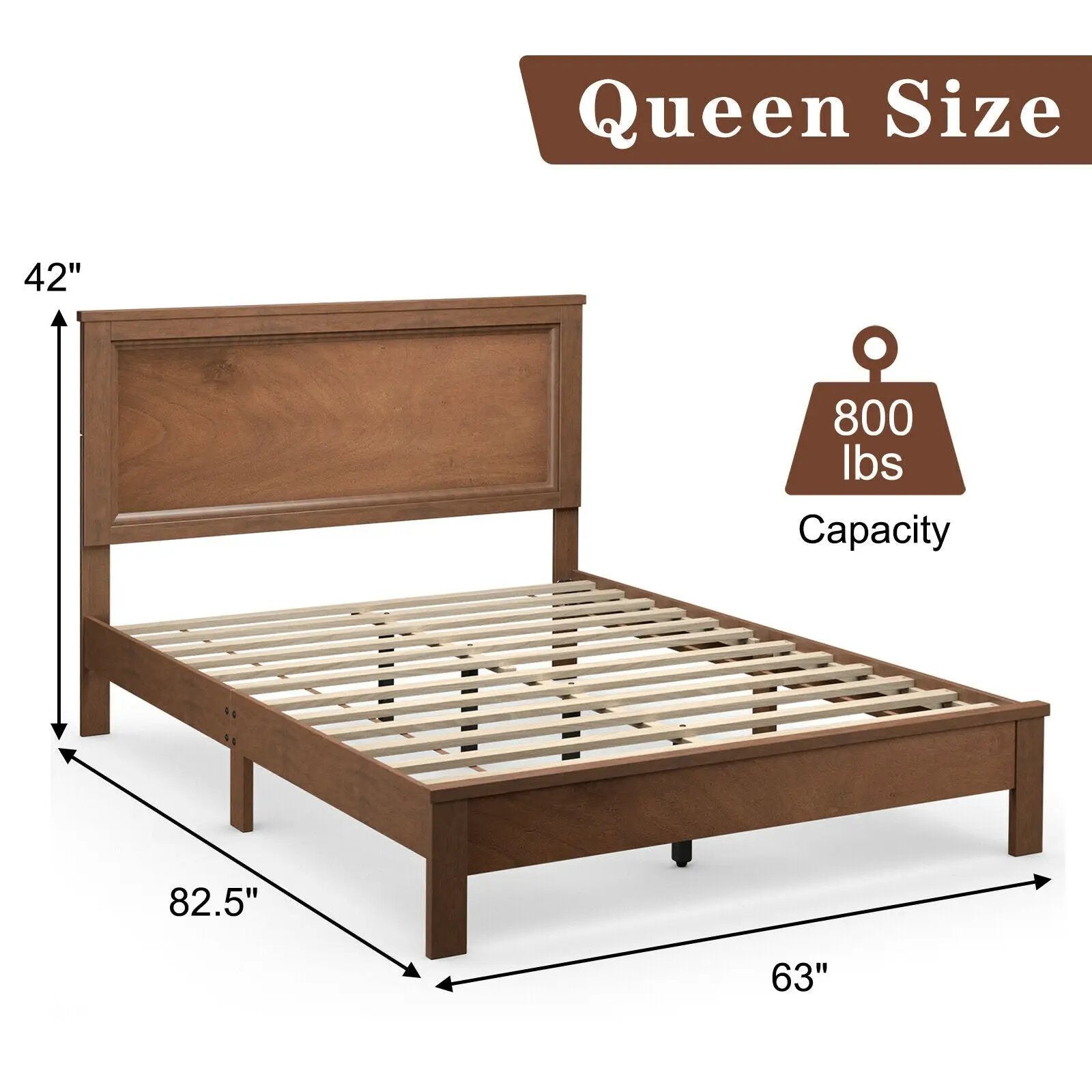 Queen Size Bed Frame Platform Slat High Headboard Bedroom with Rubber Wood Leg by DirectDeals