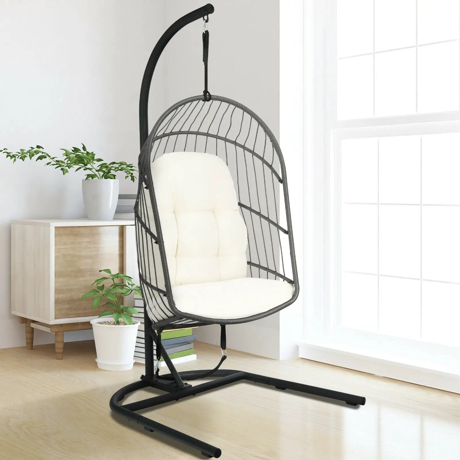 Hanging Wicker Egg Chair with Stand by DirectDeals