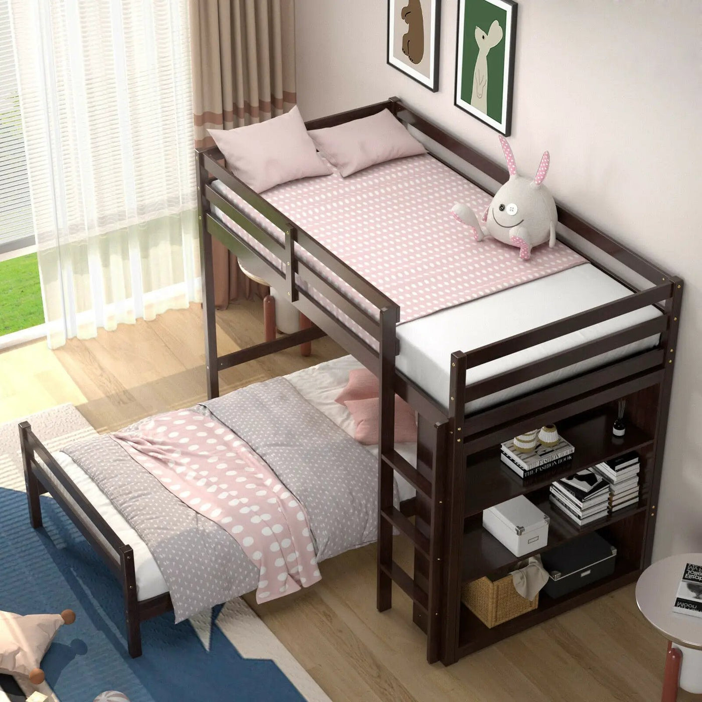 Twin Over Twin Loft Bunk Bed with Bookcase by DirectDeals