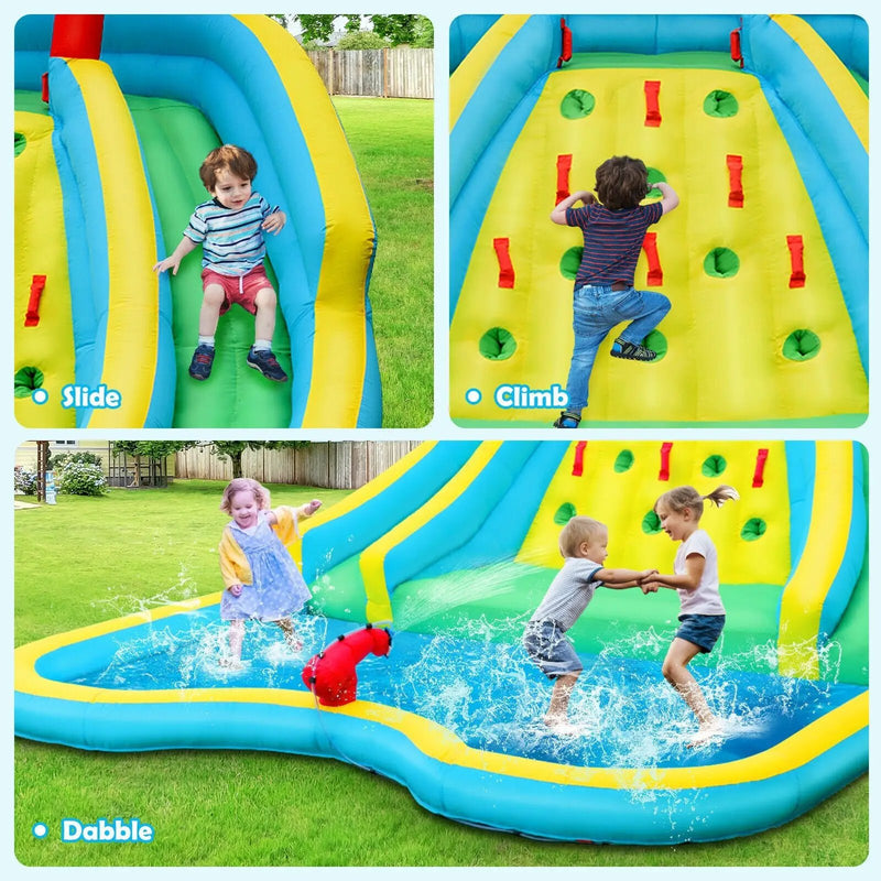 Double Side Inflatable Water Slide Park with Climbing Wall for Outdoor Without Blower by DirectDeals