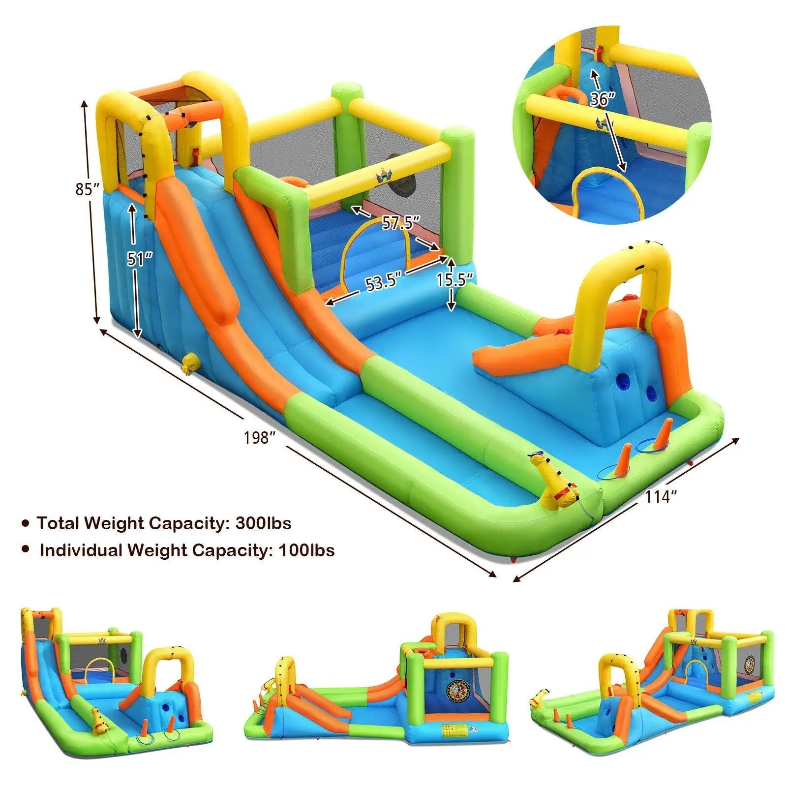 8-in-1 Inflatable Water Slide Bounce House with Splash Pool and 735W Blower by DirectDeals