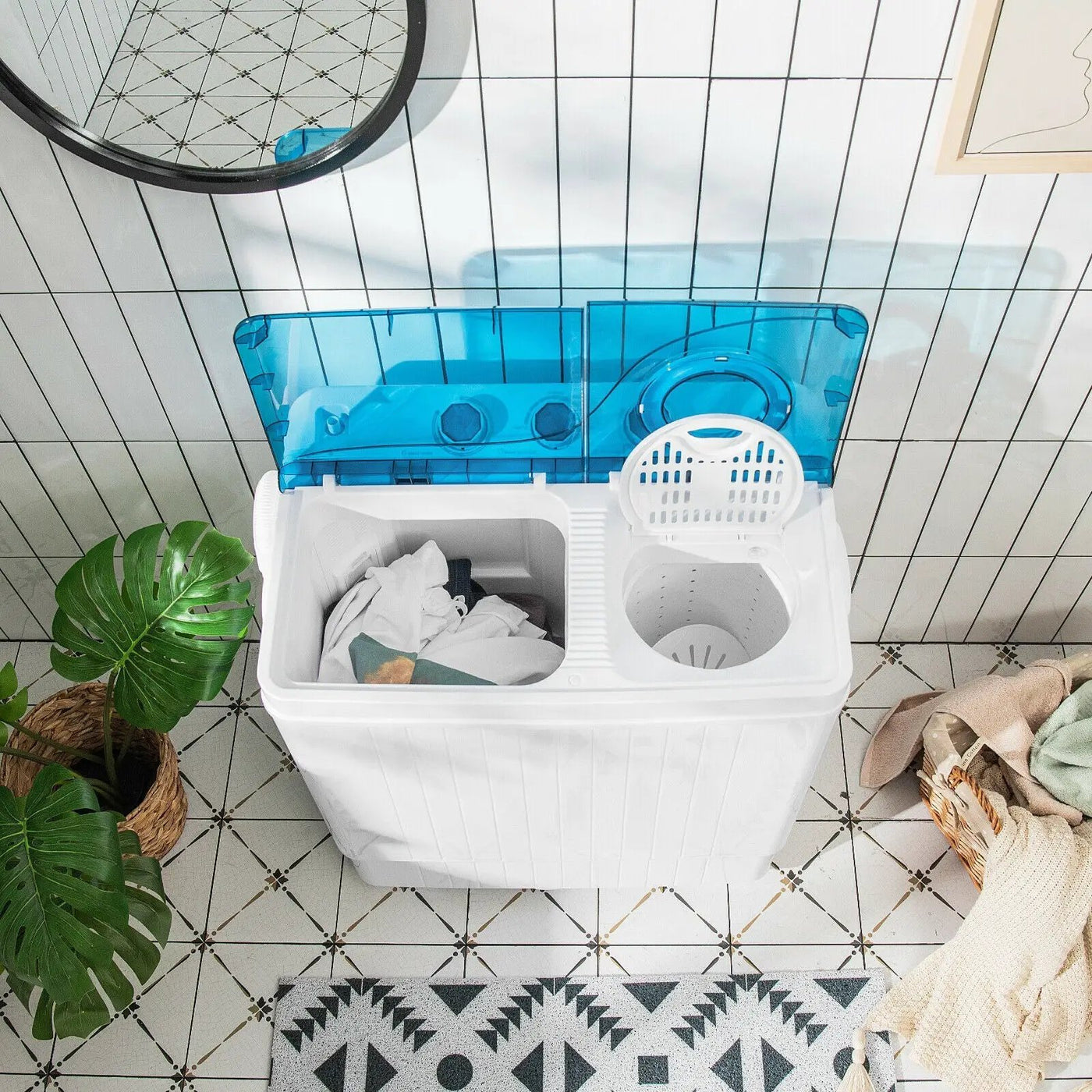 26 LBS Twin Tub Portable Washing Machine with Built-In Drain Pump-Gray by DirectDeals