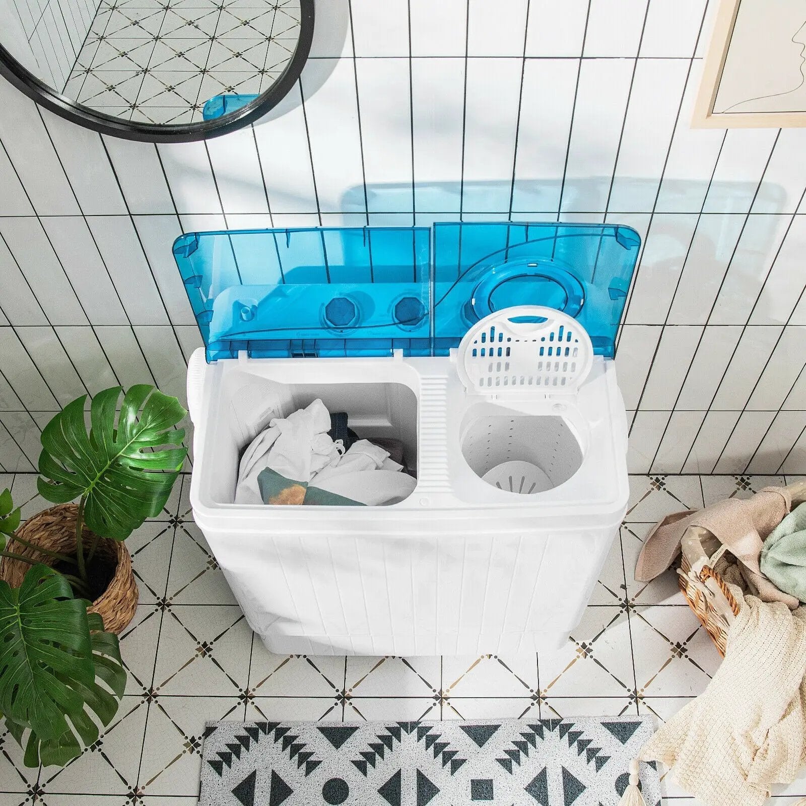 26 LBS Twin Tub Portable Washing Machine with Built-In Drain Pump-Gray by DirectDeals