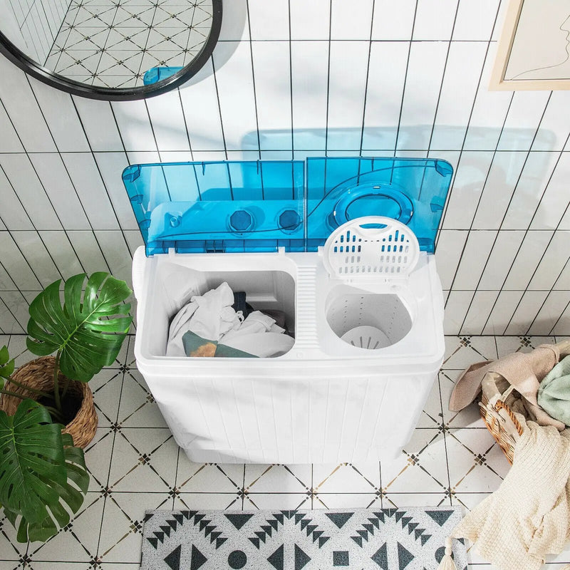 26 LBS Twin Tub Portable Washing Machine with Built-In Drain Pump-Gray by DirectDeals