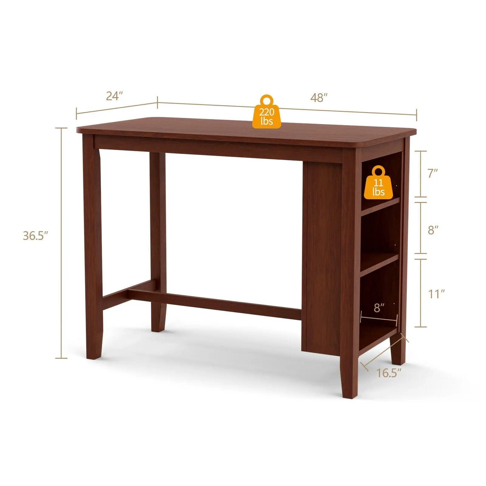 Counter Height Bar Table with 3-Tier Storage Shelves for Home Restaurant by DirectDeals