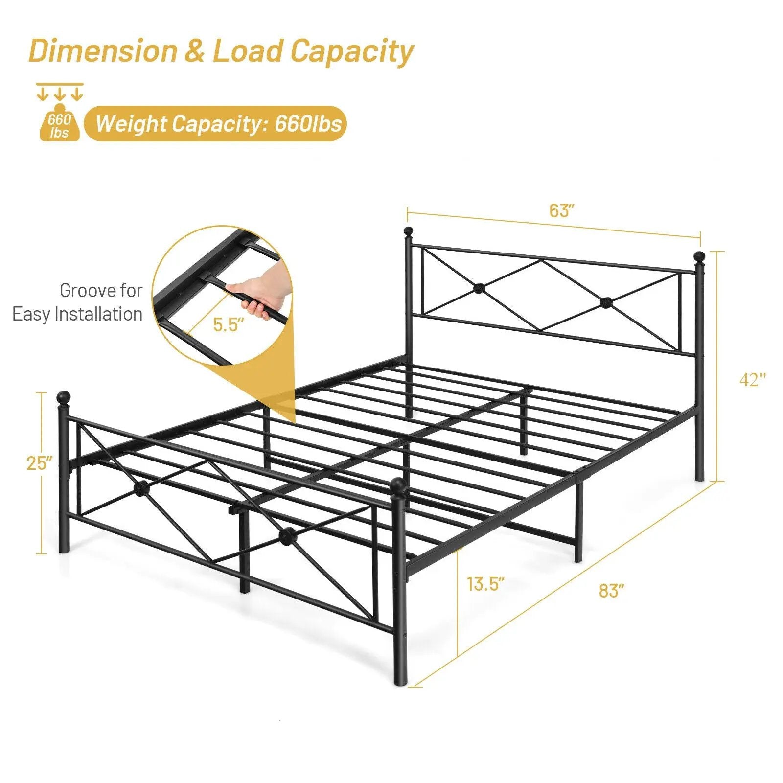 Full/Queen Size Metal Bed Frame Platform with Headboard by DirectDeals