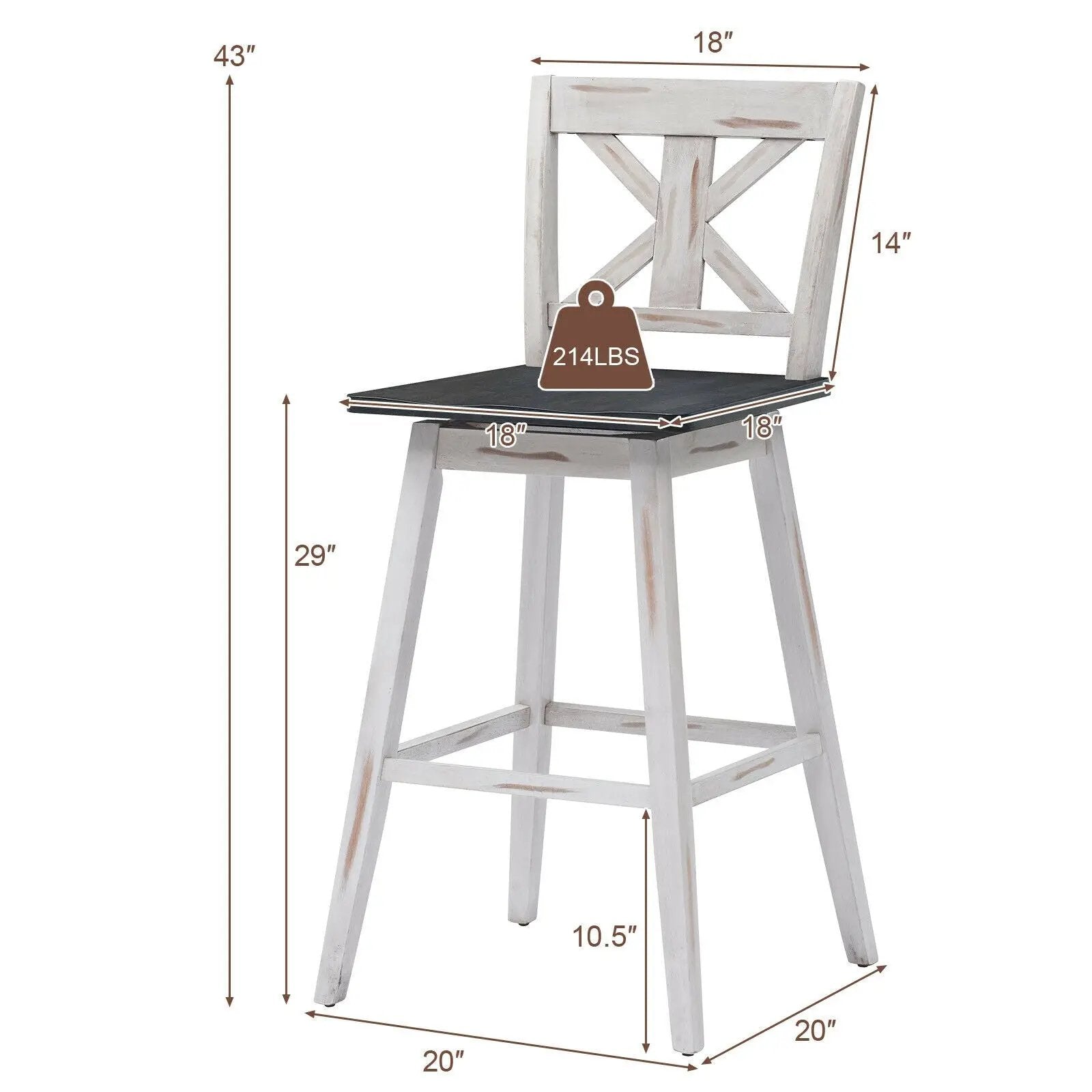 Set of 2 360-Degree Swivel Bar Stools for Home Restaurant by DirectDeals