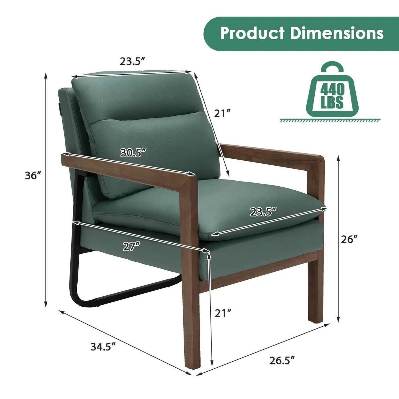 Single Sofa Chair with Extra-Thick Padded Backrest and Seat Cushion by DirectDeals
