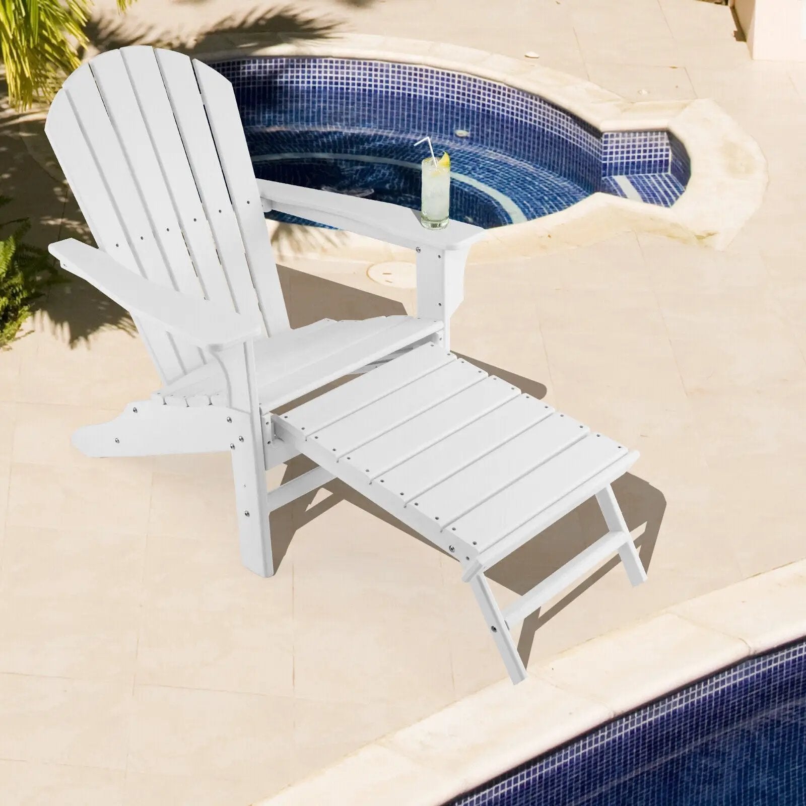 Patio HDPE Adirondack Chair with Retractable Ottoman by DirectDeals