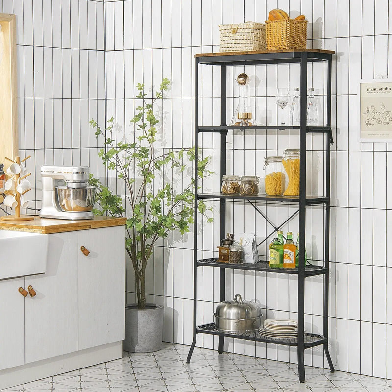 Industrial 5-Layer Bookshelf with Out-Stretched Legs-Rustic Brown by DirectDeals