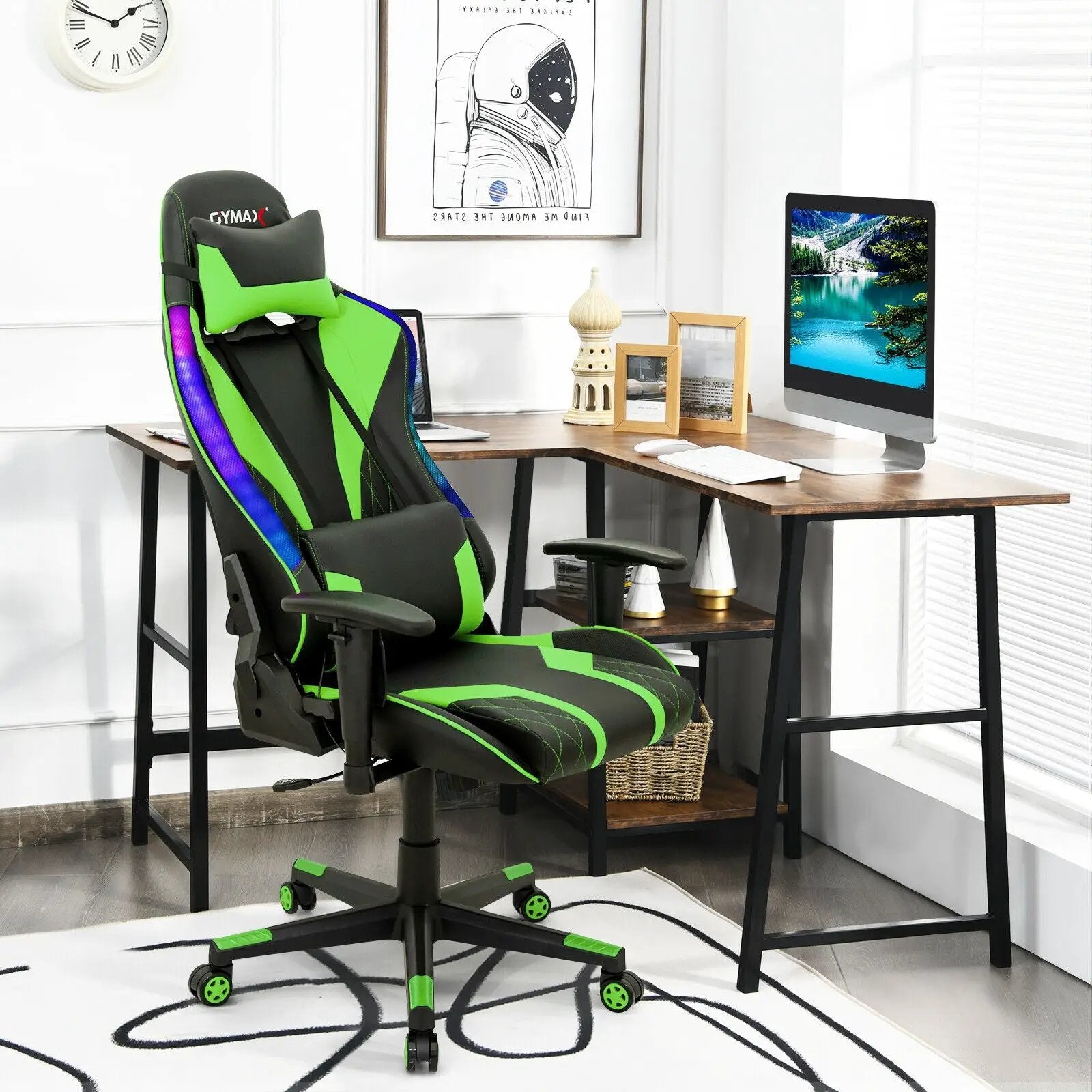 Gaming Chair Adjustable Swivel Computer Chair with Dynamic LED Lights by DirectDeals