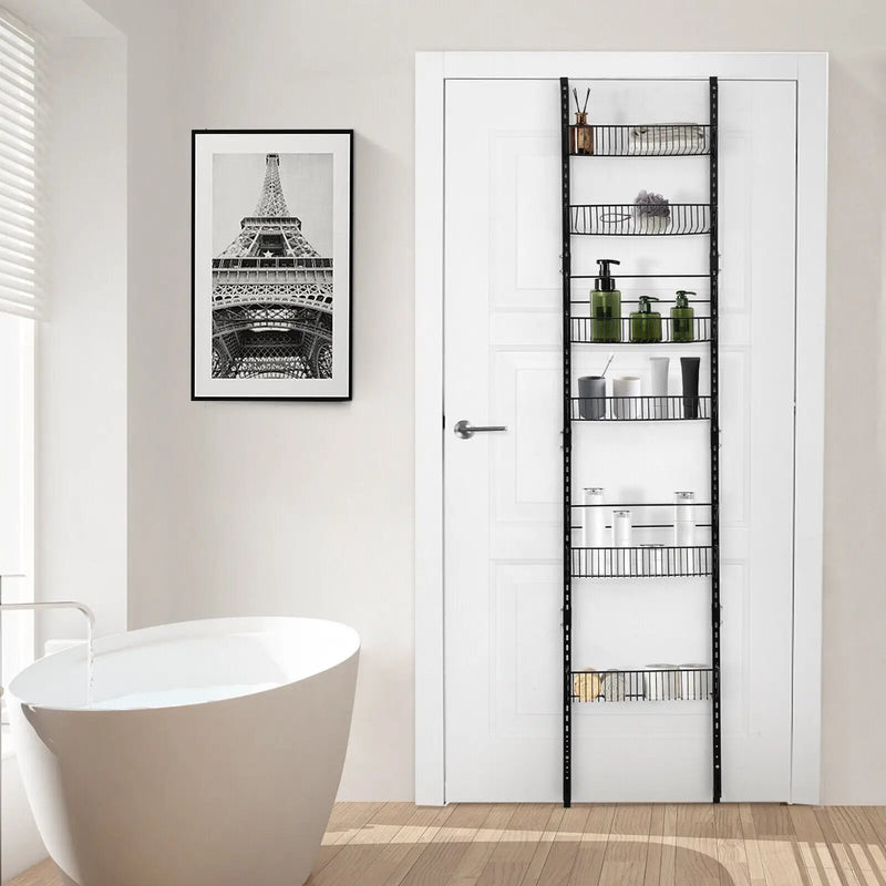Over the Door Pantry Organizer Rack with Adjustable Door Hook and 6 Basket by DirectDeals