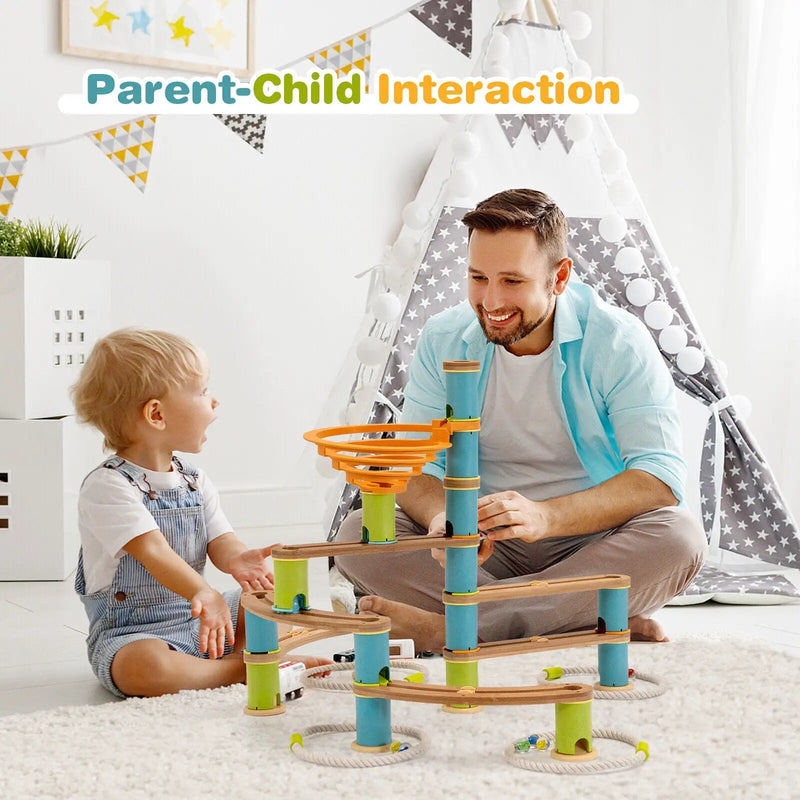 Bamboo Build Run Toy with Marbles for Kids Over 4 by DirectDeals