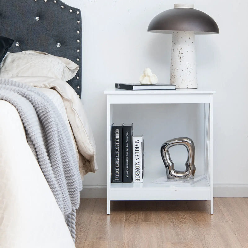 2-Tier Side Table with X-shape Design and 4 Solid Legs by DirectDeals