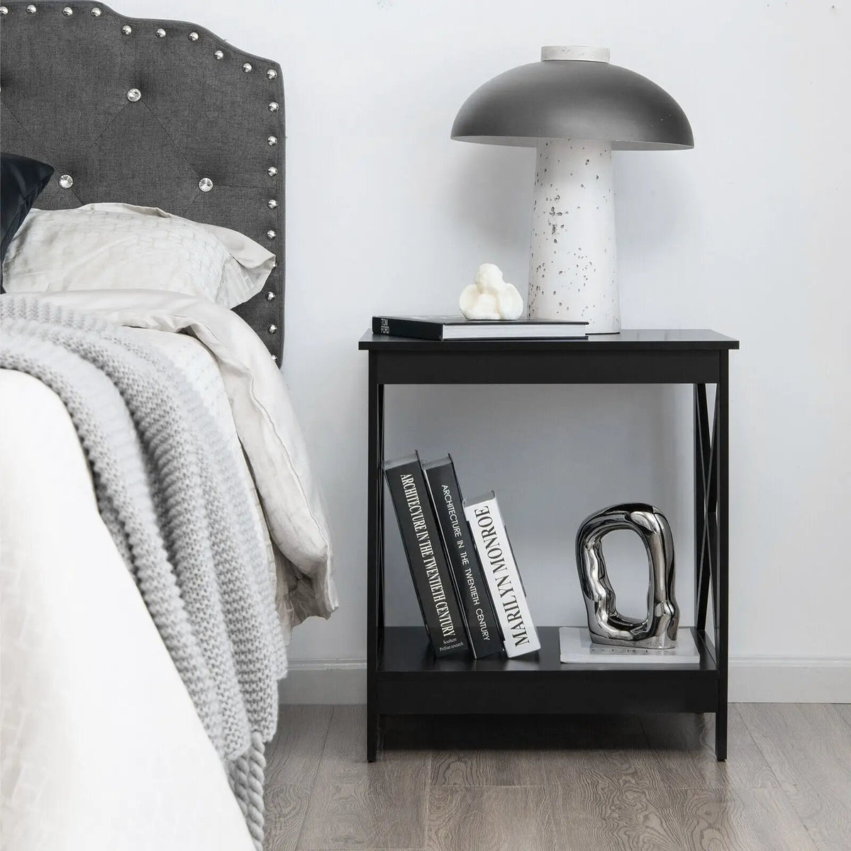 2-Tier Side Table with X-shape Design and 4 Solid Legs by DirectDeals