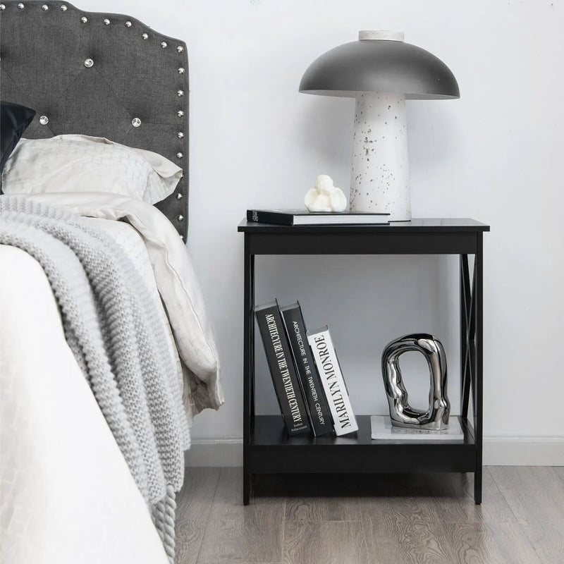 2-Tier Side Table with X-shape Design and 4 Solid Legs by DirectDeals