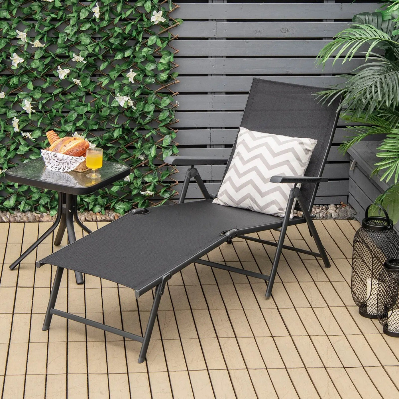 2 Pieces Foldable Chaise Lounge Chair with 2-Position Footrest by DirectDeals