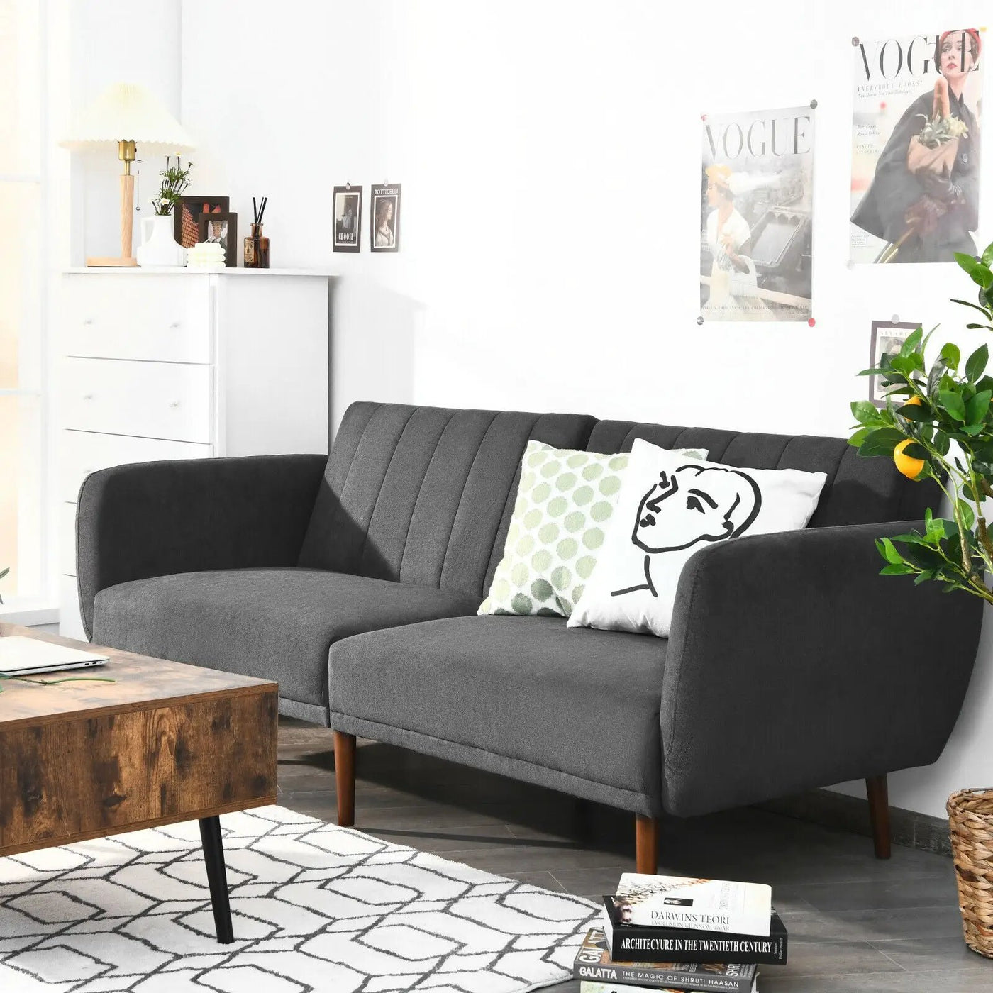 Convertible Futon Sofa Bed Adjustable Couch Sleeper with Wood Legs by DirectDeals