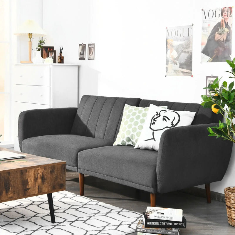 Convertible Futon Sofa Bed Adjustable Couch Sleeper with Wood Legs by DirectDeals