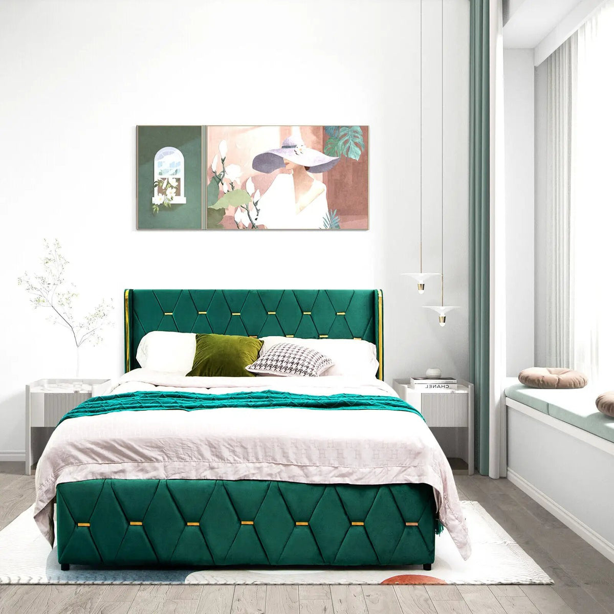 Queen/Full Size Upholstered Platform Bed Frame with Adjustable Headboard by DirectDeals