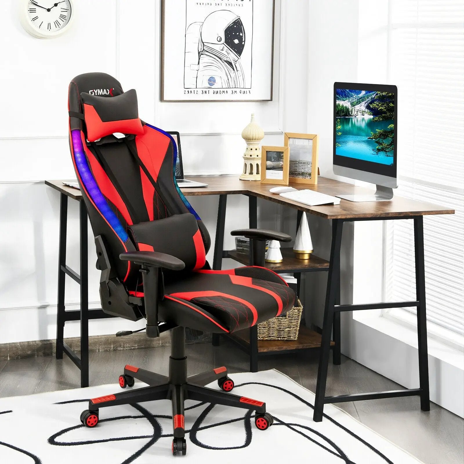 Gaming Chair Adjustable Swivel Computer Chair with Dynamic LED Lights by DirectDeals
