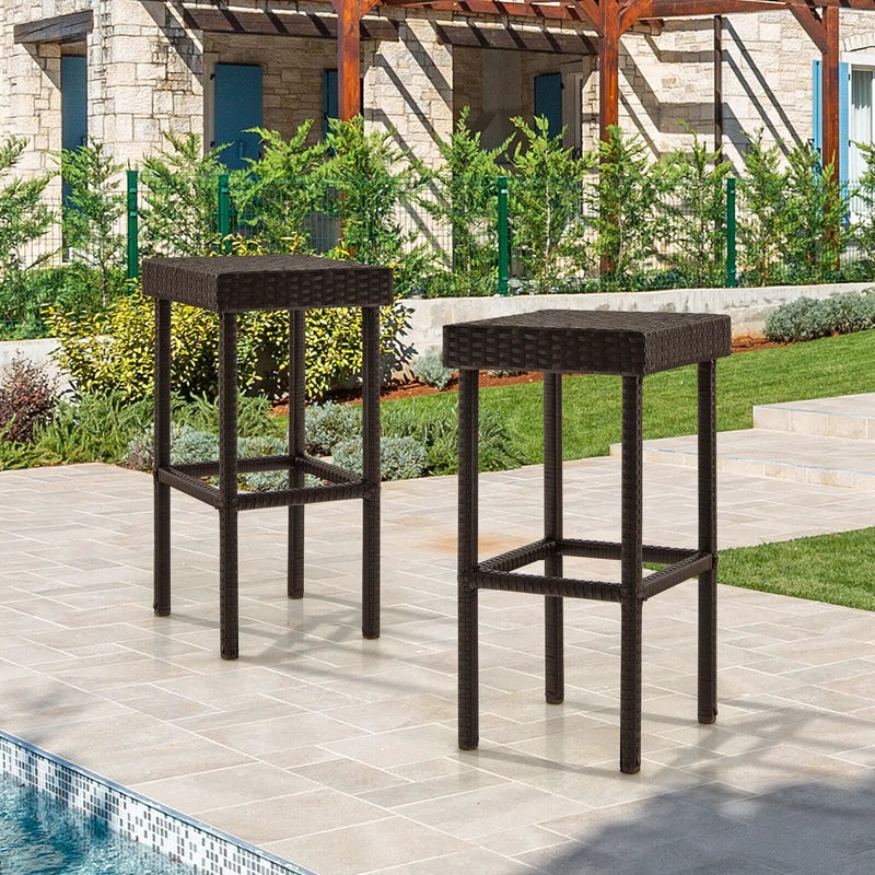 2 Pieces Patio Rattan Wicker Bar Stool Chairs-Brown by DirectDeals