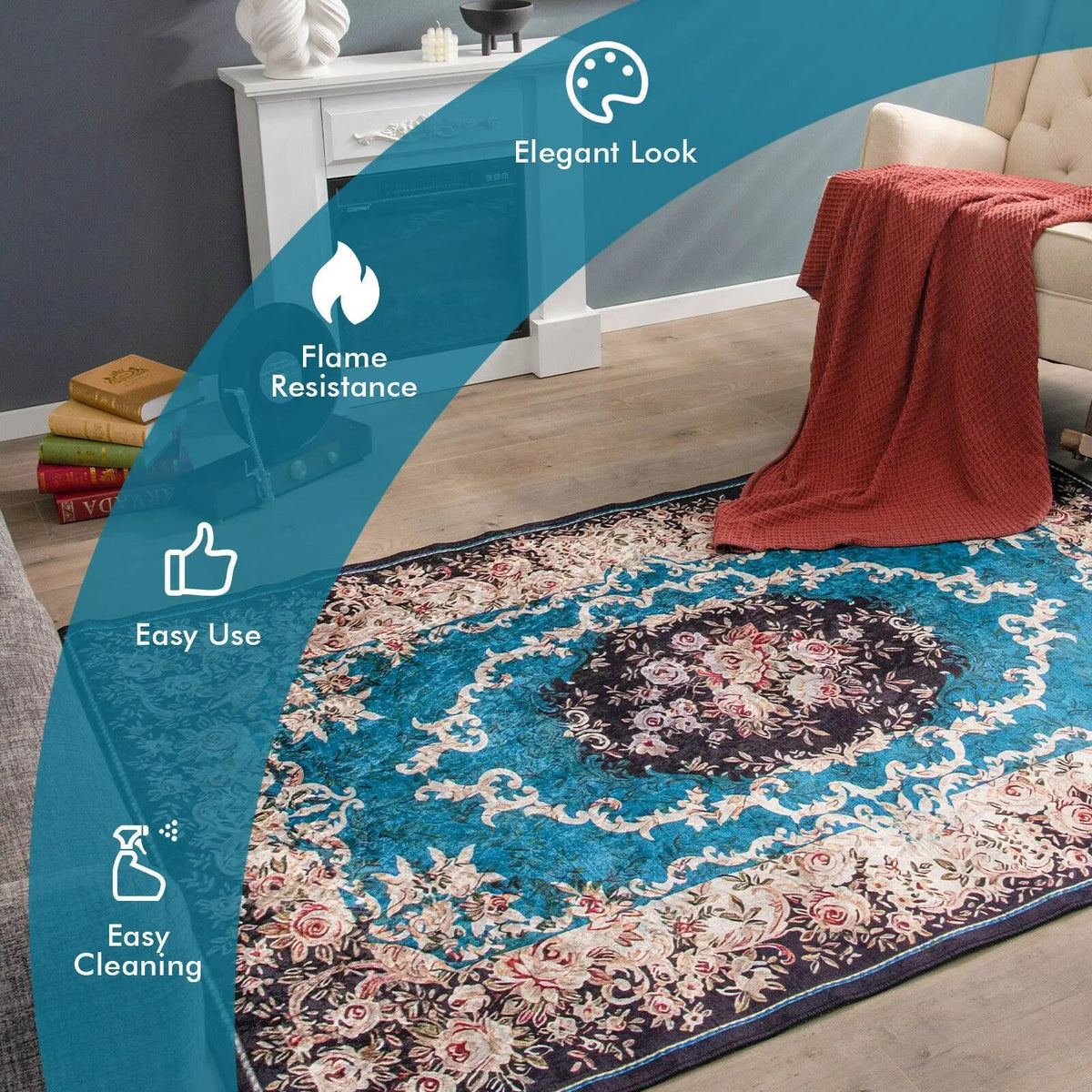 Area Rug with Non-Shedding Surface and Anti-slip Bottom by DirectDeals