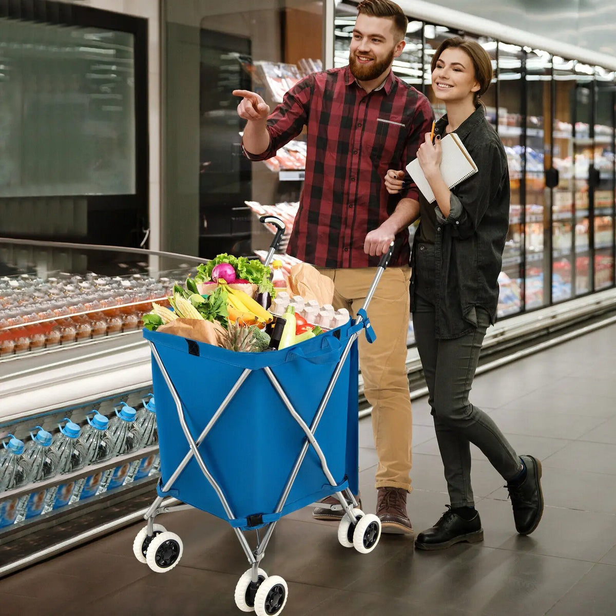 Folding Shopping Utility Cart with Water-Resistant Removable Canvas Bag by DirectDeals