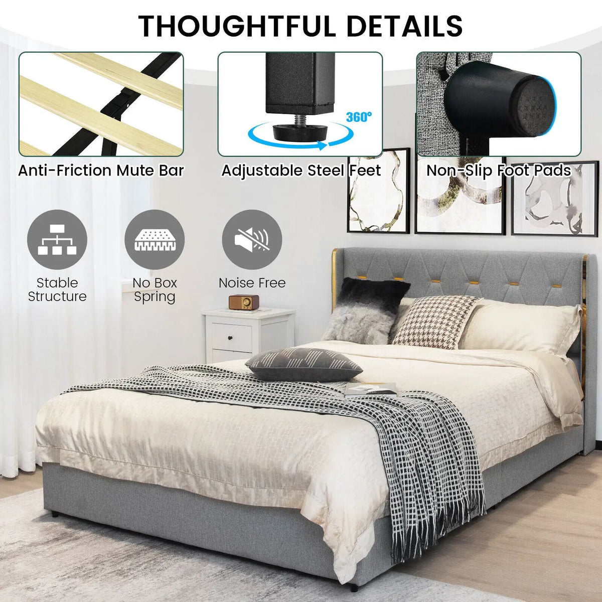 Bed Frame Mattress Foundation with 4 Storage Drawers by DirectDeals