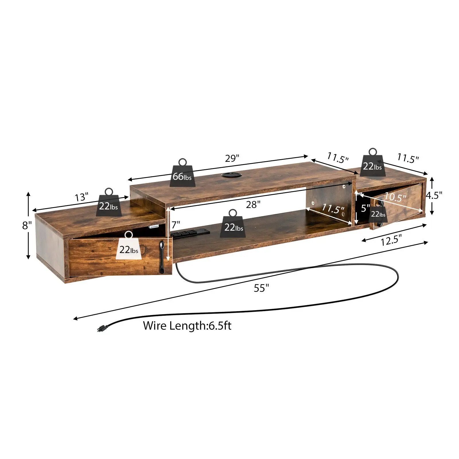 55 Inches Floating TV Stand with Power Outlet by DirectDeals